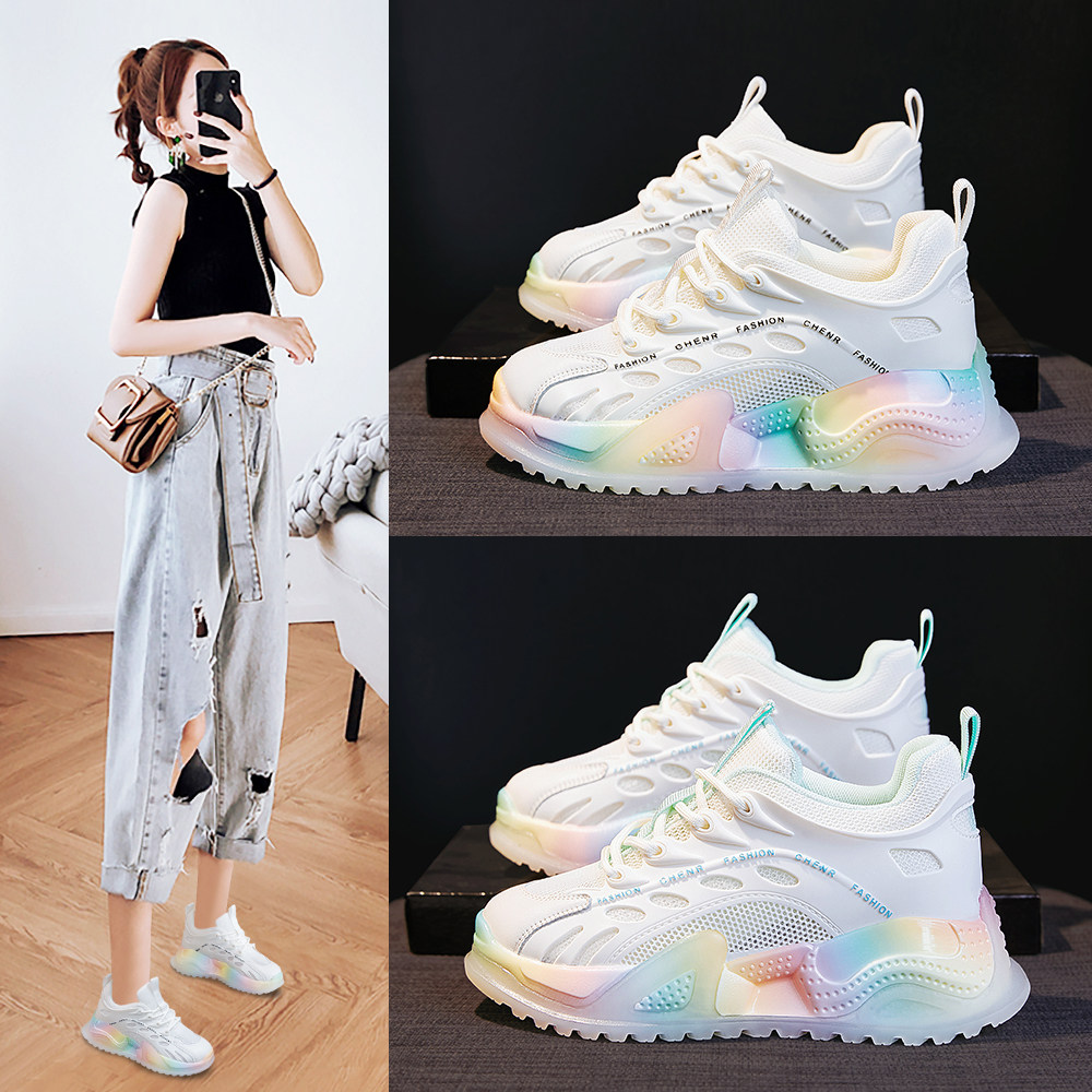 This color of color Jedi ~ spring Summer new thick bottom Old daddy Shoe women's surffie Red little white shoes breathable 100 hitch