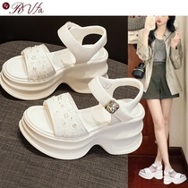 Why are you so beautiful~ Womens height-increasing lame-heeled sandals new summer outer wear lightweight platform thick-soled Roman beach shoes