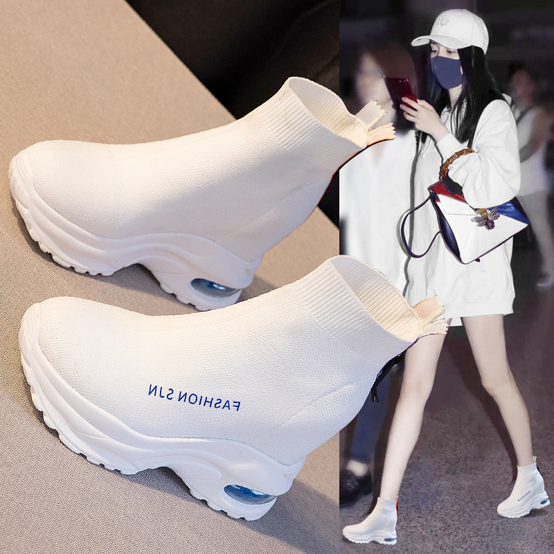 Fashionable platform shoes let you wear trendy style ~ inner heightened daddy socks shoes women's net red thick-soled platform shoes