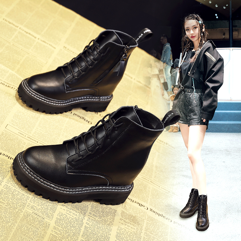 Hong Kong short boots women's 2021 fall new single boots with higher Inn wind thicken and high heel Martin boots Winter