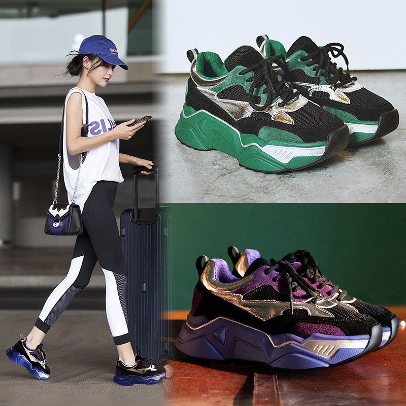 South Korea 2021 spring and summer new thick bottom muffins daddy shoes women's and women's surffie nets red 100 hitch casual sneakers