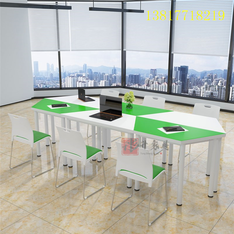 Mid-new Tong-liter splicing training six-person position reading table wisdom Classroom desk and chair discussion table hexagonal table