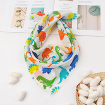 Childrens dinosaur silk scarf baby mulberry silk cartoon silk scarf boys autumn and winter Korean infant small square scarf