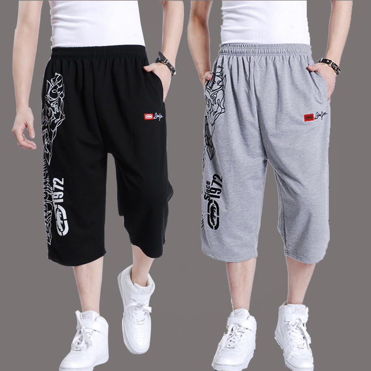 Summer Thin Plus-Size Men's Casual Pure Cotton 7/8 Length Sports Shorts Loose Fit for Big and Tall Individuals