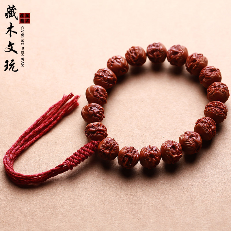 Natural dragon pattern walnut 18 Arhats hand string peach stone carving Buddha bead hand-held hand-held male and female literary play small seed olive stone