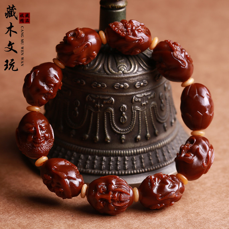 Olive core double-sided eighteen arhats hand string olive Hu core carving Buddha beads hand chisel men and women play and play with handmade characters