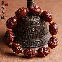 Olive core double-sided eighteen Arhat hand string Olive Hu core carved Buddha beads bracelet Men and women play with handmade characters