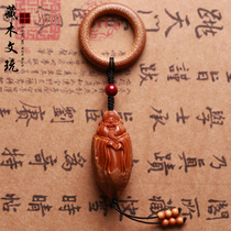 Olive core God of Wealth single seed pendant pendant Olive Hu core carved Buddha beads bracelet back cloud single big seed text play