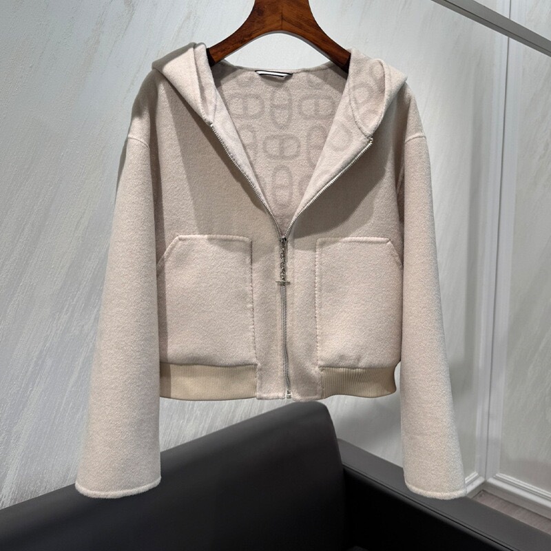 High-Quality Autumn and Winter New European-Style Vintage Hooded Zip-Up Wool Short Coat with Double-Sided Jacquard Pattern and Elegant Jacket Top High-Quality Autumn and Winter New European-Style Vintage Hooded Zip-Up Wool Short Coat with Double-Sided Jacquard Pattern and Elegant Jacket Top