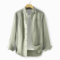 Youth Day Ensemble Retro Cotton Linen Loose Summer Thin shirt men 100% linen pure color long sleeve shirt capsized
