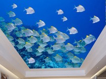 Happy Ocean Fish School 3D Ceiling Mural Ceiling Glass Ice Crystal Painting Art Glass Corridor Living Room Ceiling