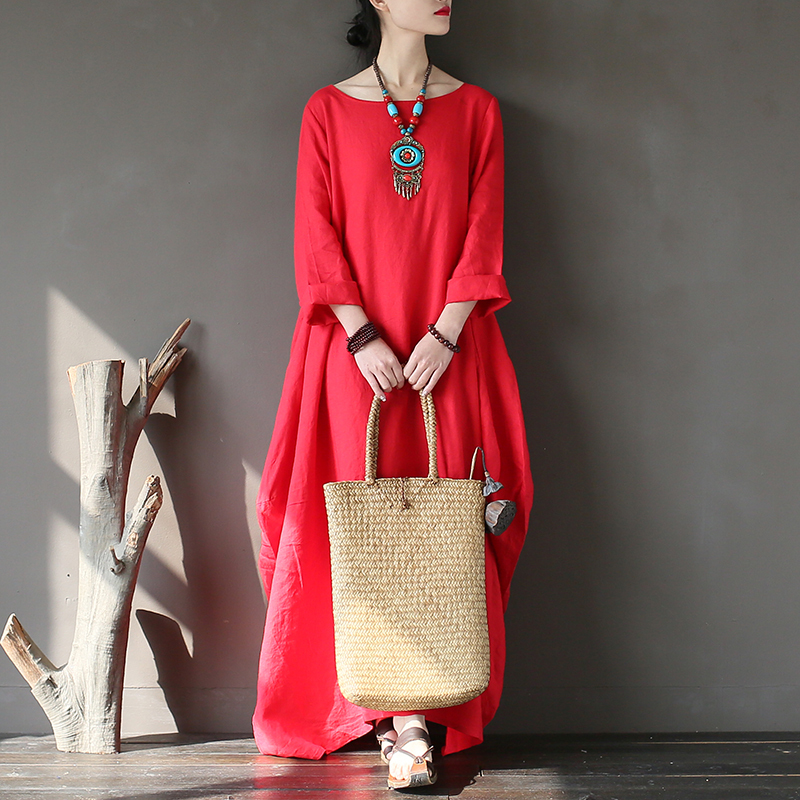 Original Ethnic Style Zen Robe, Artistic Tea Dress, Linen Long Skirt, Cotton and Linen Loose Plus-Size Dress for Women