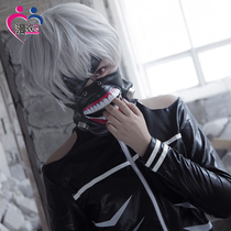  Tokyo ghoul Jin Muyan cos battle suit elastic leather cosplay wig mask full set free mask