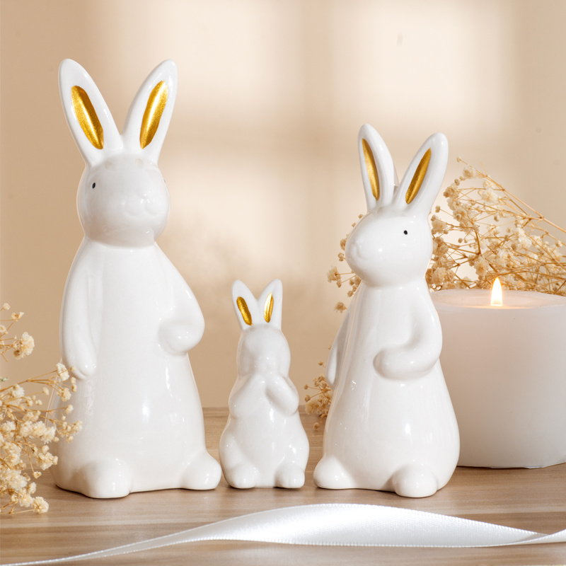 Nordic Style Ceramic Rabbit Ornament Set for Home Desktop, Tv Cabinet, Easter Decoration Small Ornaments