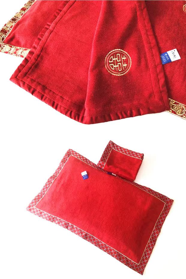 Số vàng Yi Shi cotton đỏ cưới đôi gối khăn cưới để tăng độ dày viền một đôi mới - Khăn gối Ý tưởng từ khóa