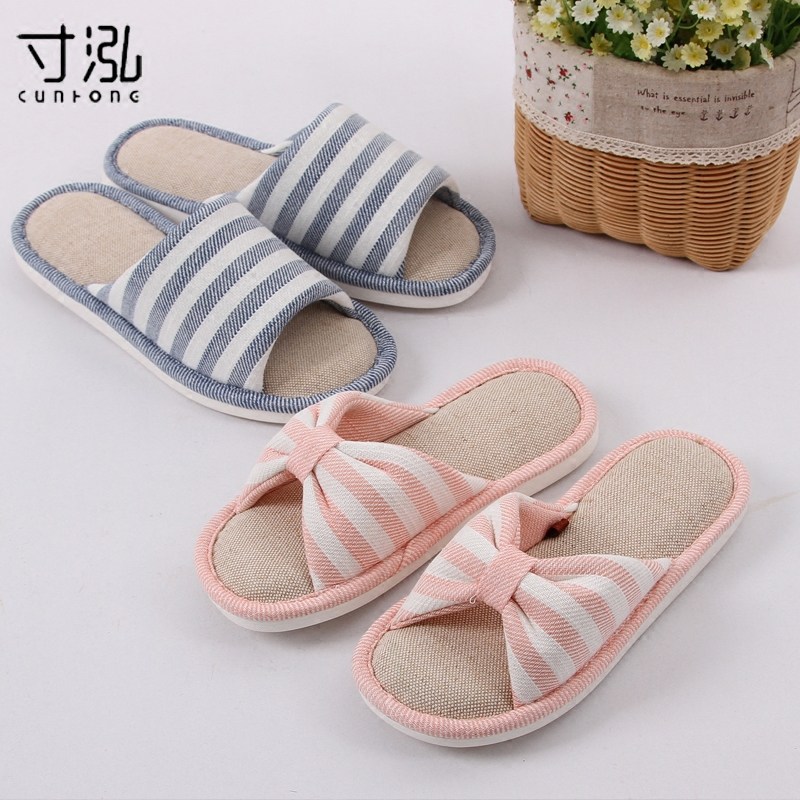 Cunhong 2017 autumn couple linen slippers for women Four seasons home floor mute soft bottom cotton and linen slippers for men