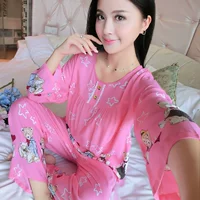 Bộ đồ ngủ bằng vải cotton cotton cho phụ nữ mùa xuân và mùa thu dài tay cho nữ quần áo ngủ nữ