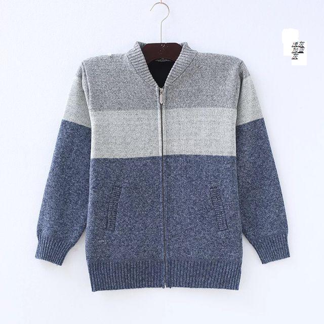 Áo len đan len cashmere cho nam trung niên trở lên cộng với áo len nhung mùa thu và mùa đông dày áo khoác cardigan nam