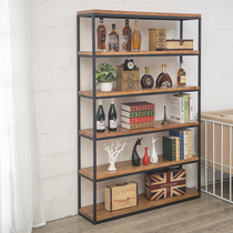 Iron Art Solid Wood Creative Plaid shelf Bedroom Living room Easy-to-floor shelves Rack Wine Display Shelf