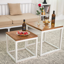 Nordic ins minimalist iron art small tea table solid wood edge a few corners a few sofa side tables high and low table combined tea table