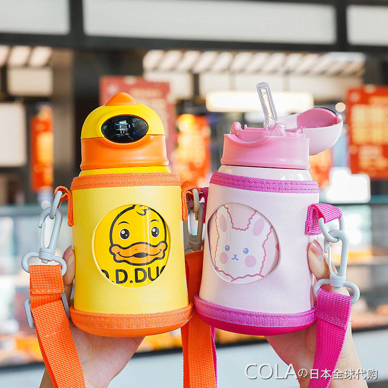 Japan GP children's smart thermos cup with straw cup baby cute 316 stainless steel student kettle