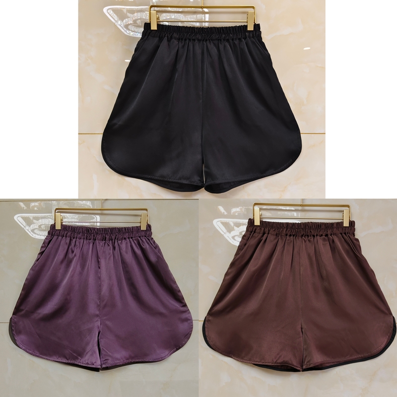 With Pockets, Summer 100% Mulberry Silk Thick Satin Women's Shorts, Sports Casual Leggings