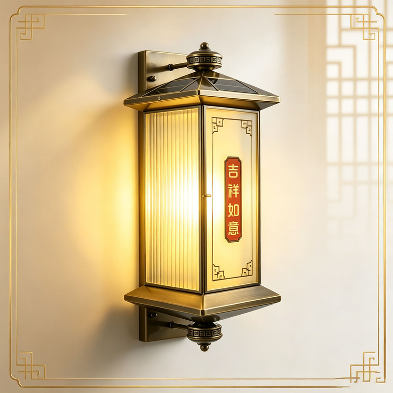 New Chinese-Style Solar-Powered All-Copper Outdoor Wall Lamp Waterproof Courtyard Corridor Terrace Wall Lamp Villa Door Wall Lamp