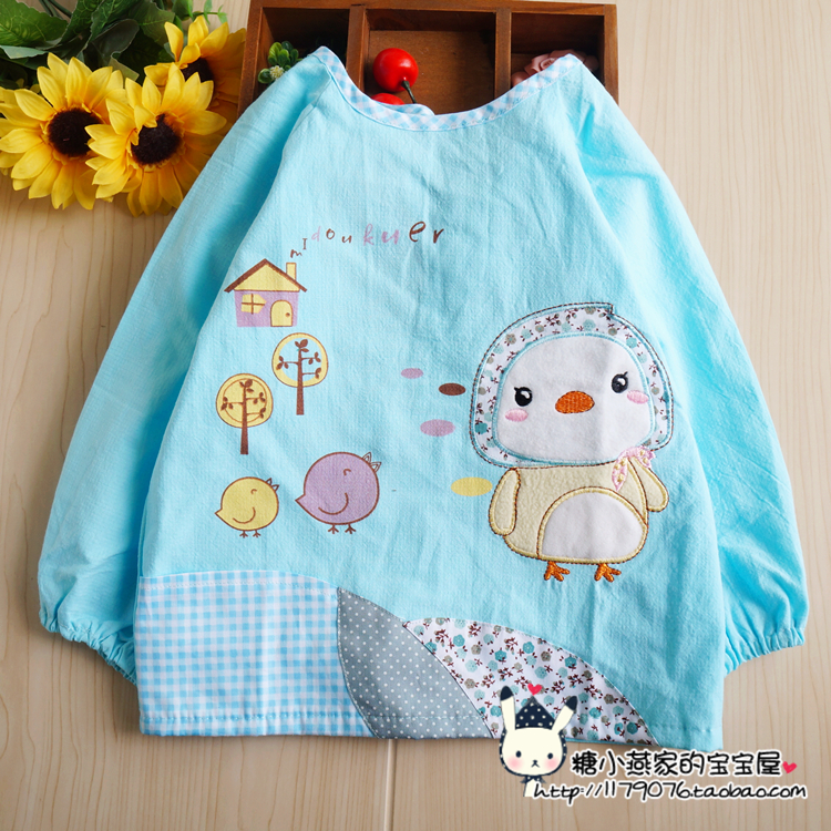 Pure cotton waterproof corduroy apron for baby girls wearing backwards