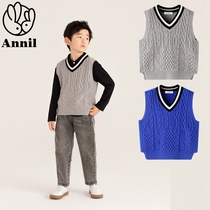 Annai childrens clothing counter 2021 autumn new boys V-neck wool vest wool vest AB132706