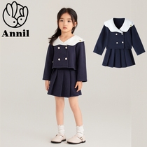 Annai Childrens Clothing Counter 2021 Autumn New Girls Knitted Jacket Short Skirt Set XG135669
