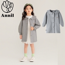 Annai Childrens Clothing Counter 2021 Autumn New Girls Mid-length Knitted Jacket XG135666