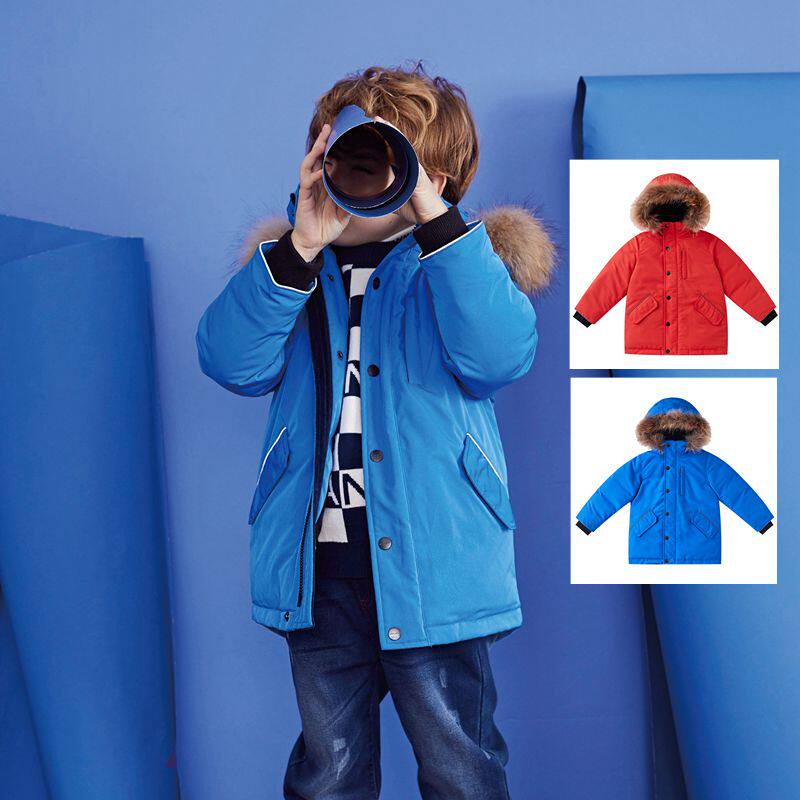 Annil boy clothing boy Lianhood Long version down jacket 2019 Winter style CUHK Warm Jacket AB945700