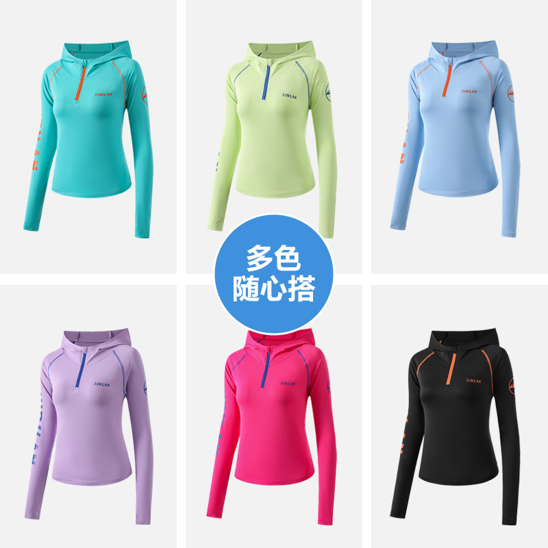 2026 Autumn New Hooded Half-Zip Long Sleeve Slim Fit Slimming Top Women's Quick-Drying Casual Sports T-Shirt