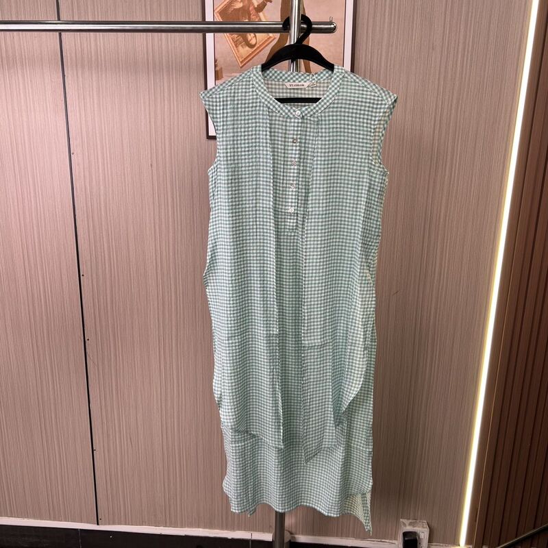 093 Clearance Knit Plaid Sleeveless New Dress Summer Tank Top Plaid Loose Fit Elegant