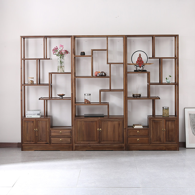 Hu Peach Wood New Chinese Style Furniture Light Extravagant and Luxurious wood Chinese style tea shelving shelving with tea room Boo shelf