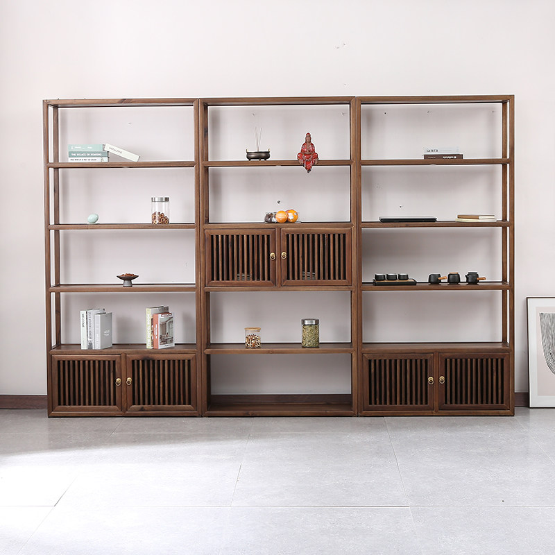 Changyhu Peach Wood New Chinese Solid Wood Desk Bookshelf Combined Shelf Living Room Brief floor Large capacity Multi-floor