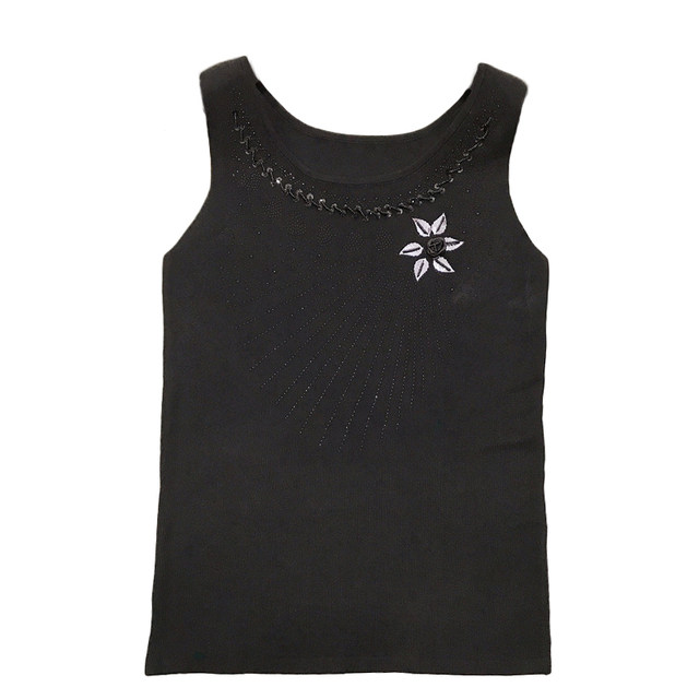 Round neck flower hot diamond ice silk knitted vest camisole summer slim slim sleeveless bottoming shirt T-shirt top