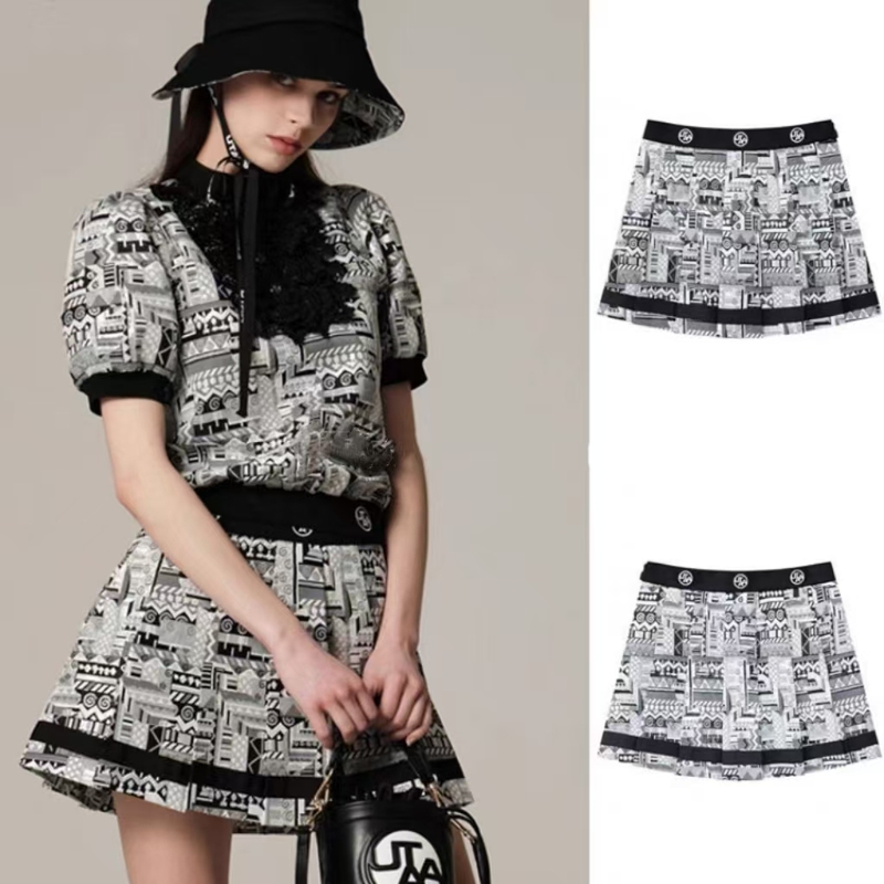 Golf Clothing Skirt 25 Spring Women's Logo Pattern Color Matching Pleated Sports Short Skirt