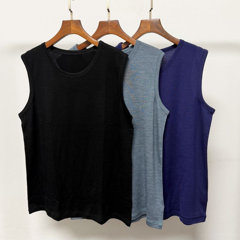 New Men's Merino Wool Wide-Shoulder Vest, Sweat-Wicking, Quick-Drying, Loose-Fitting, Breathable, Sports Merino Sleeveless T-Shirt Base Layer