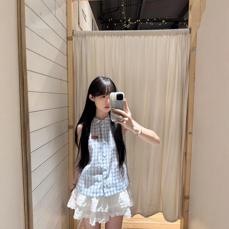 Summer Sweet Girl Casual Sportswear Suit for Women, Korean Style Plaid Vest, Cake Skirt, Preppy Style Two-Piece Set