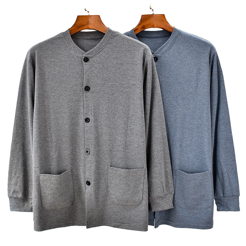 Men's pure cotton open and autumn clothes in old age plus hypertrophy size loose cotton sweater shirt sweatshirt underwear inside