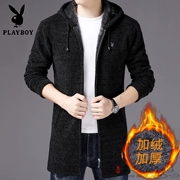 Playboy mùa thu đông mẫu áo len dài áo trùm đầu có khóa kéo cardigan cộng với áo len nhung nam áo len