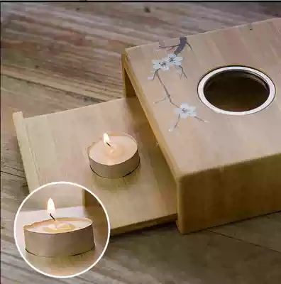 Travel tea Japanese flower tea warmer Candle heating Glass teapot Bamboo base Dry burning table Tea stove set