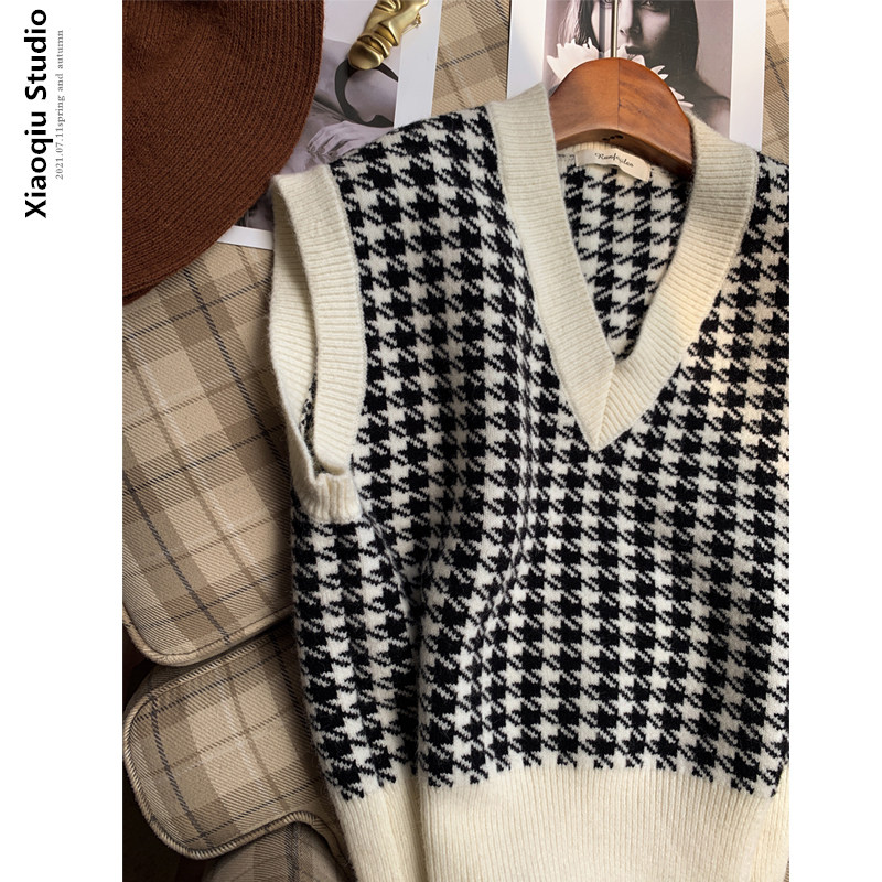 2021 Fall new loose sweater Qianbirge fur line vest waistcoat waistcoat 100 lap knitted waistcoat woman