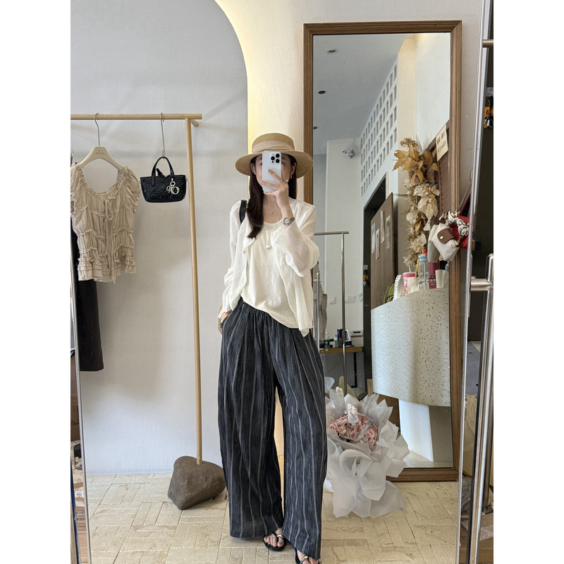 6.4Hk10671 Long-Sleeved Sun Protection Vest, Casual Pants Suit for Women, Summer, Gentle, Lazy, Thin, Loose, Slimming Three-Piece Set 6.4Hk10671 Long-Sleeved Sun Protection Vest, Casual Pants Suit for Women, Summer, Gentle, Lazy, Thin, Loose, Slimming Three-Piece Set