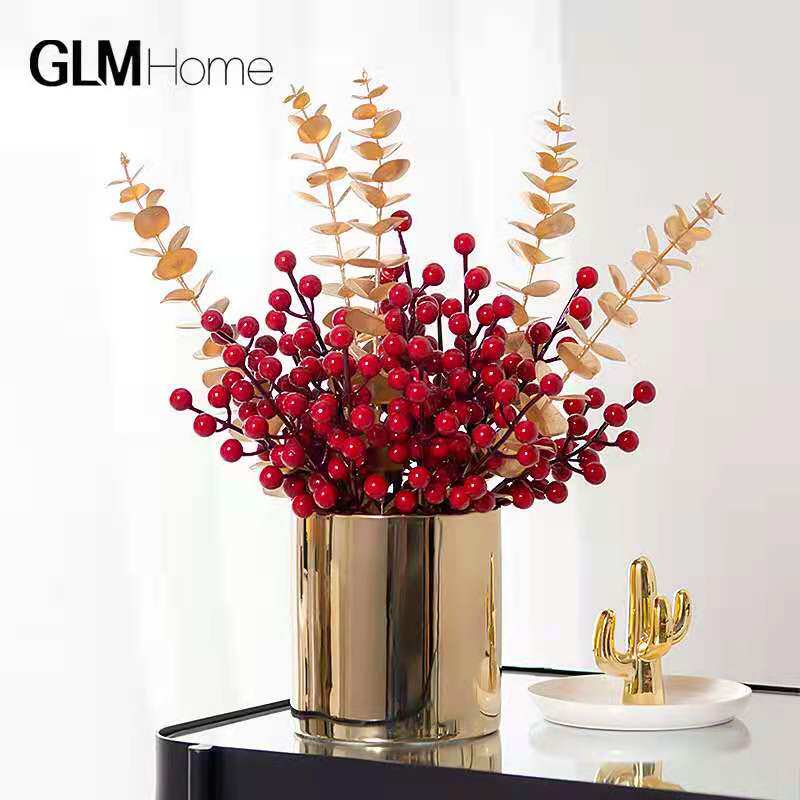 New Year Fobucket Fortune Barrel Fortune Fruits Diy Material Packs Winter Green Fruits Fake Flowers Simulation Flowers Furnishing Living-room Pendulum With Red Fruits Dried Flowers