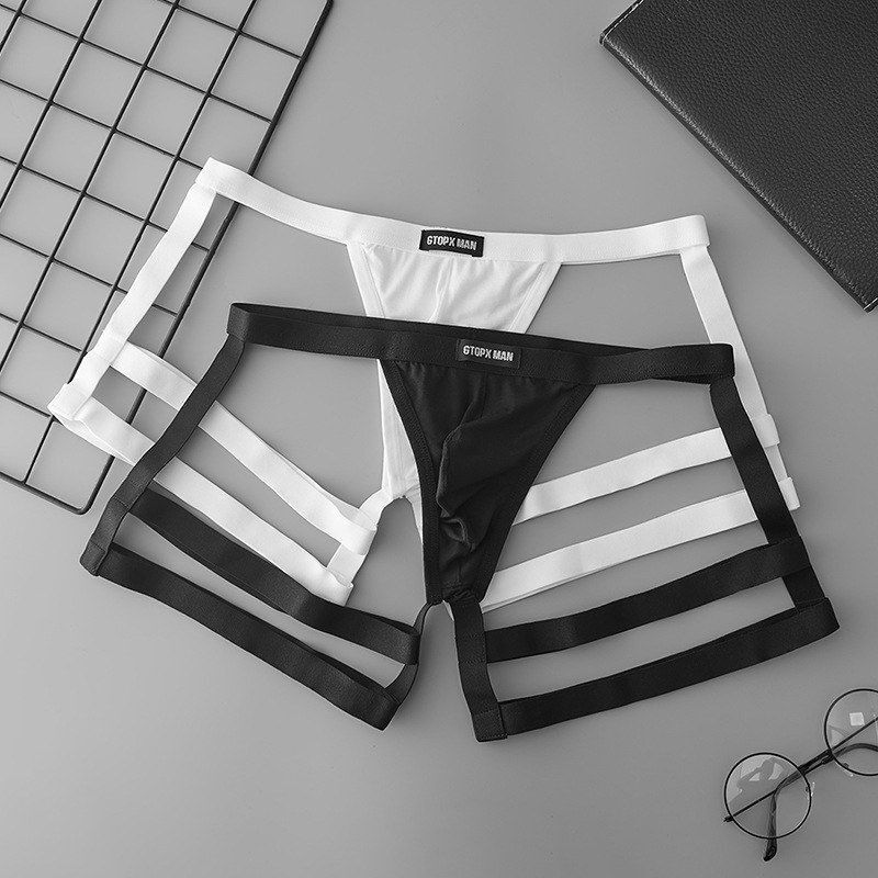 Gtopx Man Men's European and American Gay Hip-Lifting Thong Low-Waist Sexy Thin U-Convex Strap Underwear