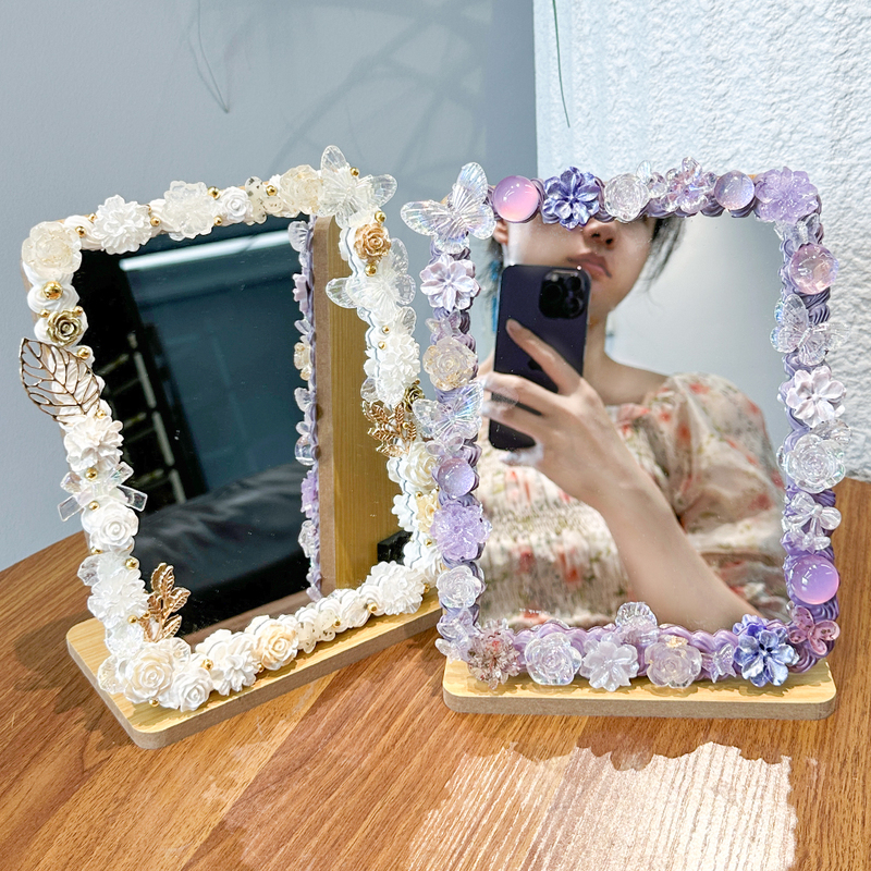 Butterfly Flower Cream Glue DIY Craft Material Kit Wooden Folding Dressing Mirror for Home Dormitory Mirror Makeup Butterfly Flower Cream Glue DIY Craft Material Kit Wooden Folding Dressing Mirror for Home Dormitory Mirror Makeup
