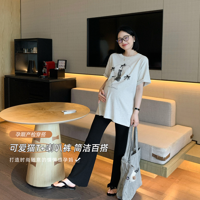 Fashionable Maternity Wear Trendy Mom Stylish Set Korean Style Casual T-Shirt Pants Two-Piece Set Summer Maternity Wear Set Fashionable Maternity Wear Trendy Mom Stylish Set Korean Style Casual T-Shirt Pants Two-Piece Set Summer Maternity Wear Set