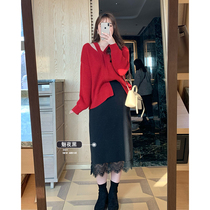 Toe tendons Miss Paris lace skirt womens 2021 fat MM autumn and winter high waist thin skirt